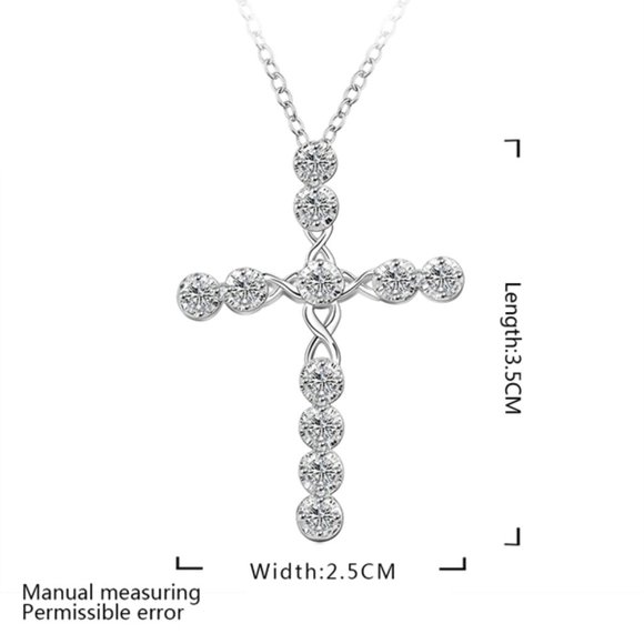 Sterling Silver CZ Diamond Cross Necklace - Picture 4 of 5